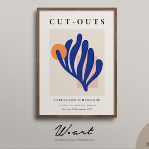 French Mid Century Exhibition Print: Blue Abstract Leaf (Digital Download)