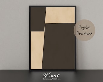 May include: Abstract geometric art print with brown and beige shapes. The print is framed in a black frame and has the text "W.art Contemporary Printable Art" at the bottom.