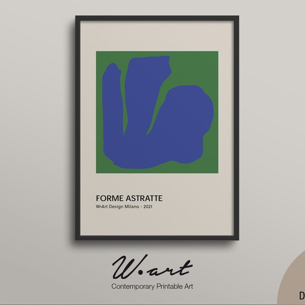 FORME ASTRATTE, Blue And Green Abstract Shapes Downloadable Print, Mid Century Modern Exhibition Poster, Oversized Wall Art Digital Download