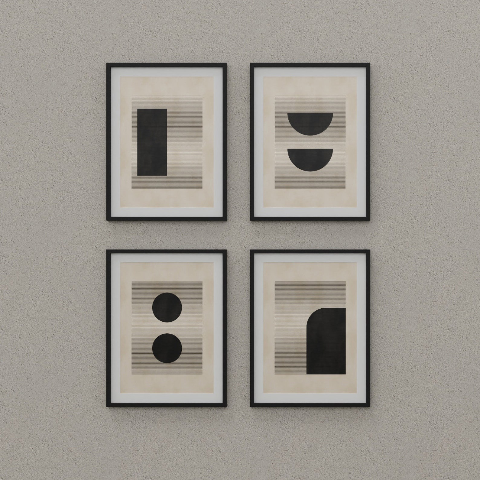 Mid Century Modern Black and White Geometric Abstract Art Etsy