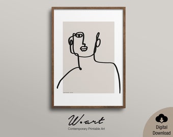 Abstract Female Line Art Print, Minimalist Line Drawing (Digital Download)