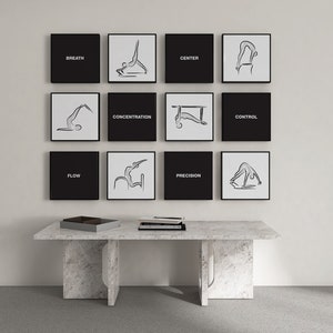 Juego de 12 IMPRESIONES DE PILATES - tamaño 10"x10"