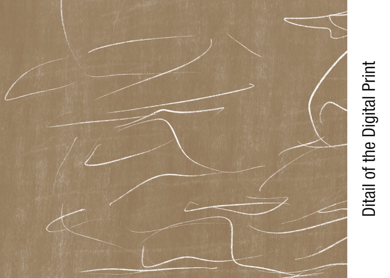 May include: Abstract digital print with white lines on a brown background. Detail of the Digital Print.