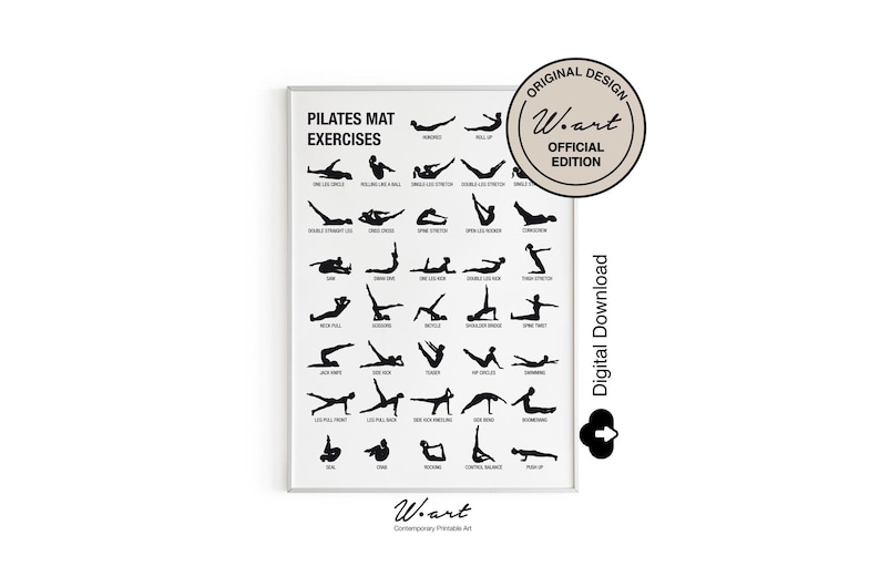 PILATES POSTER Digital DOWNLOAD, Pilates Art Downloadable, Pilates Workout Chart, Pilates Studio Decor, Pilates Print, Pilates Gift image 1