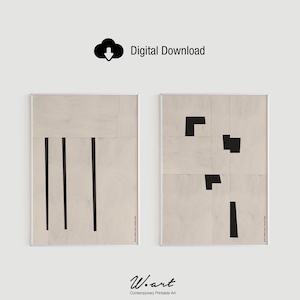 Set Of 2 Wabi Sabi Prints - Minimalist Decor, Scandinavian Japandi Wall Art, Modern Black And White Geometric Print, Digital Download Art