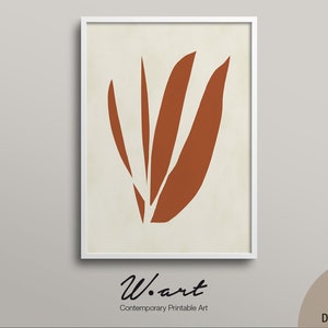 Abstract Floral Printable Wall Art, Abstract Botanical Downloadable Print, Orange Abstract Art Print Digital Download, Scandinavian Minimal