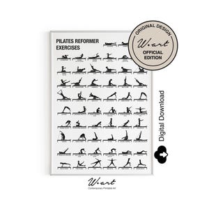 PILATES REFORMER POSTER Digital Download, Pilates Art Downloadable, Pilates Workout Chart, Pilates Studio Decor, Pilates Gift