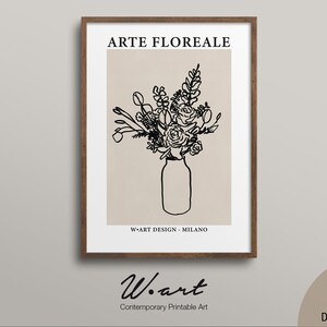 Flower Sketch Exhibition Print Instant Download, Botanical Illustration Downloadable Print, Mid Century Modern Botanical Wall Art