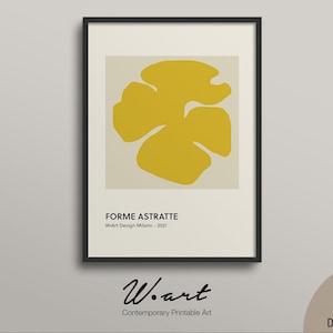 FORME ASTRATTE, Yellow Abstract Shape Downloadable Print, Mid Century Modern Exhibition Poster Digital Download, Block Prints Wall Art