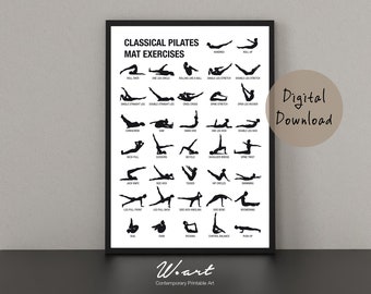 PILATES POSTER Digital DOWNLOAD,  Pilates Art Downloadable,  Pilates Workout Chart,  Pilates Studio Decor, Pilates Print, Pilates Gift