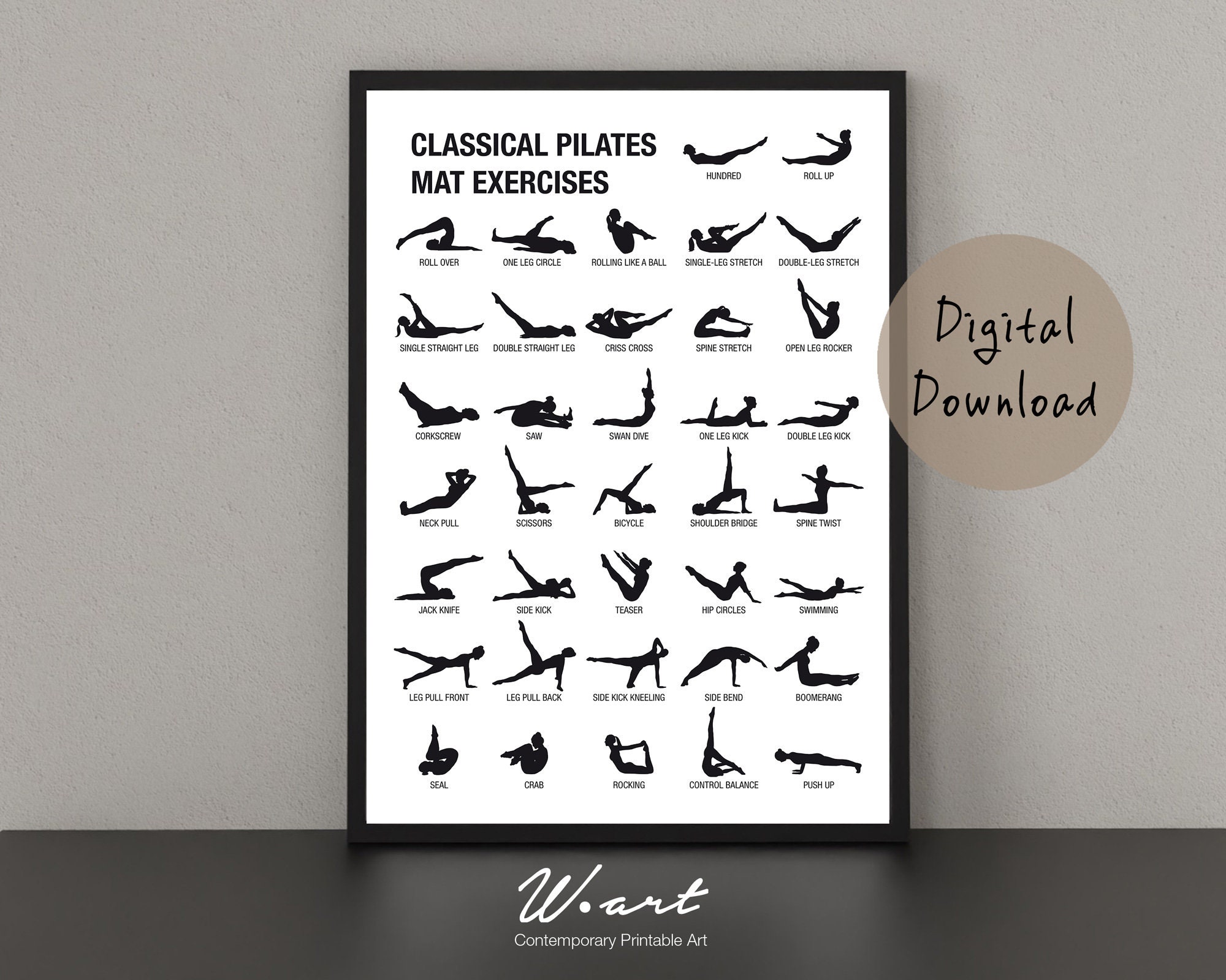 PILATES POSTER Digital DOWNLOAD, Pilates Art Downloadable, Pilates Workout  Chart, Pilates Studio Decor, Pilates Print, Pilates Gift 