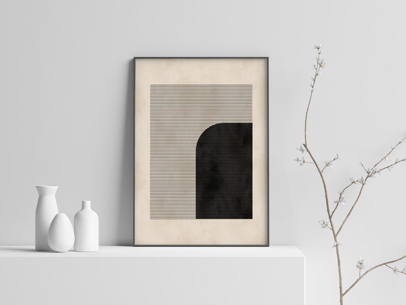 Mid Century Modern Black and White Geometric Abstract Art Etsy