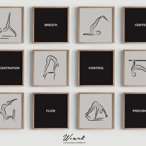 Set of 12 PILATES PRINTS for digital download in square ratio, printable posters perfect for pilates studio decors or gift for enthusiasts