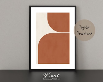 Terracotta Geometric Wall Art: Mid-Century Abstract Printable Digital Download, Orange Minimalist Decor