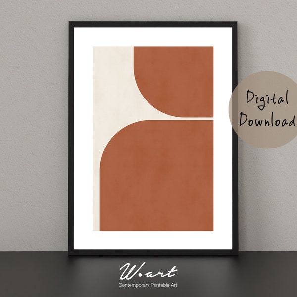 GEOMETRIC Wall Art - DIGITAL DOWNLOAD - Terracotta Downloadable Print - Orange Abstract Printable Wall Art -  Mid Century Art Print