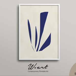 Abstract Floral Printable Wall Art, Abstract Botanical Downloadable Print, Blue Abstract Art Print Digital Download, Scandinavian Minimal