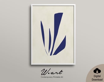 Blue Abstract Floral Art Print: Scandinavian Minimalist (Digital Download)