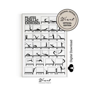 PILATES CADILLAC Exercises Chart Digital Download, Pilates Studio Decor, Gift For Pilates Enthusiasts, Pilates Workout Printable Poster