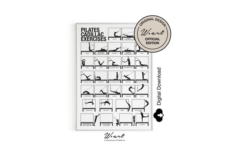 PILATES CADILLAC Exercises Chart Digital Download, Pilates Studio Decor, Gift For Pilates Enthusiasts, Pilates Workout Printable Poster image 1