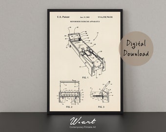 PILATES PATENT Poster Digital DOWNLOAD, Vintage Pilates Art, Pilates Downloadable Prints, Printable Pilates Studio Decor, Pilates Gift