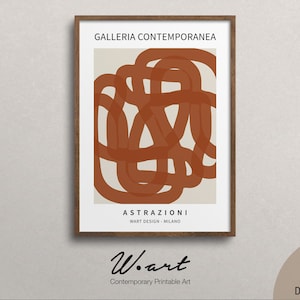 Burnt Orange Abstract Printable Art, Abstract Line Art Exhibition Poster, Mid Century Modern Museum Poster, Orange Art Downloadable Print