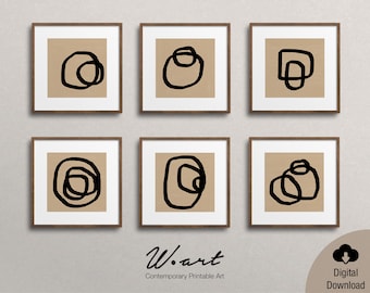 Gallery Wall Set - Abstract Square Prints - Set Of 6 Prints - Instant Download- Digital Download Art - Minimalist Art - Downloadable Prints