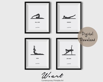 Pilates Pose Art Print Set, Minimalist Studio Decor (Digital Download)