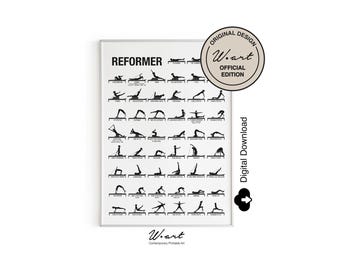 Tableau avancé Pilates Reformer, affiche imprimable en téléchargement numérique, art mural pour studio de Pilates, séquence d'entraînement pour la maison ou le studio