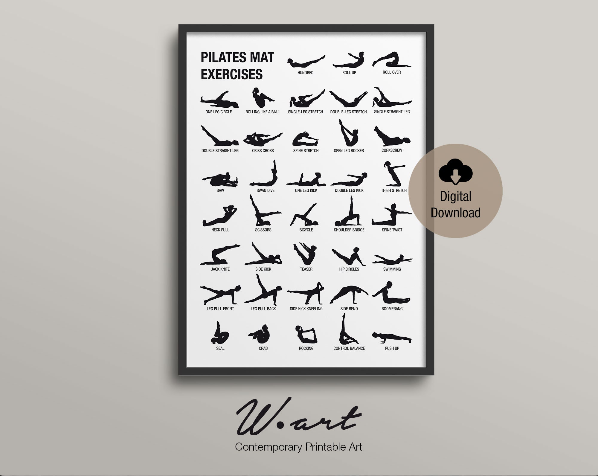 Classical Pilates Mat Exercises Poster Yoga Workout Poster Yoga Training  Chart Poster Home Gym Decor Yoga Fitness Wall Art Painting Yoga Canvas Art