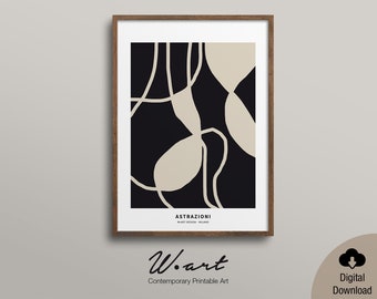 Mid Century Modern Abstract Art Print: Black and Beige Exhibition Poster (Digital Download)