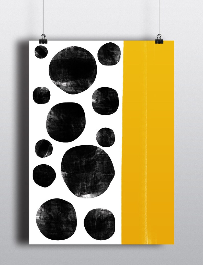 Yellow Abstract Print Yellow and Grey Art Abstract Posters Etsy