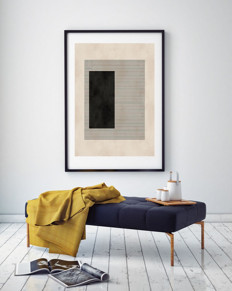 Mid Century Modern Black and White Geometric Abstract Art Etsy