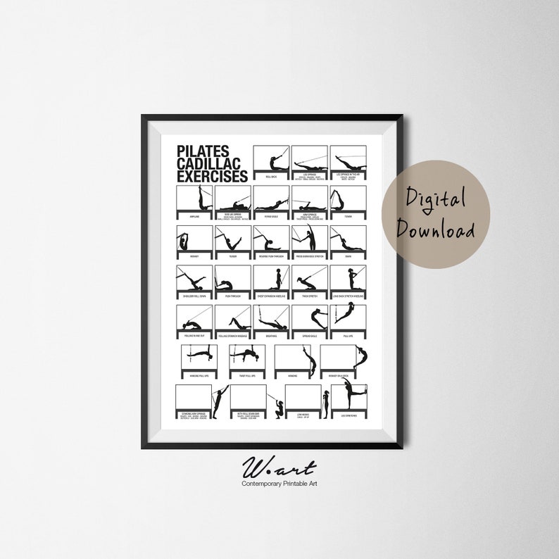 PILATES CADILLAC Exercises Chart Digital Download, Pilates Studio Decor, Gift For Pilates Enthusiasts, Pilates Workout Printable Poster image 2