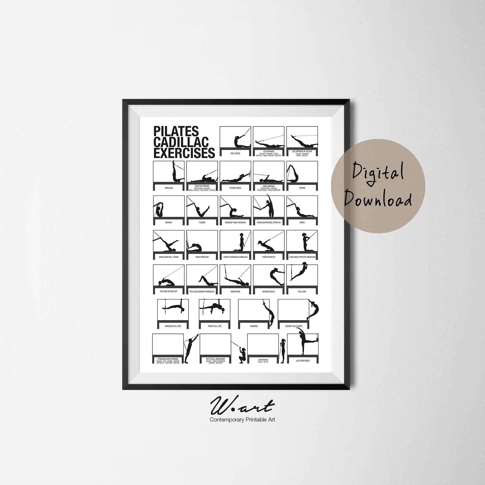 PILATES CADILLAC Exercises Chart Digital Download Pilates Etsy Australia