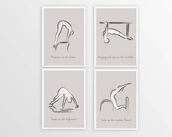 Pilates Pose Print Set, Modern Studio Wall Art (Digital Download)