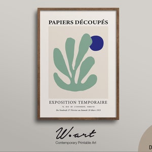 PAPIERS DÉCOUPÉS Downloadable Print, French Mid Century Digital Download, Abstract Printable Wall Art, Exhibition Print, Green and Blue