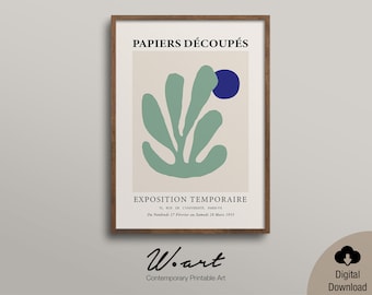 PAPIERS DÉCOUPÉS Downloadable Print, French Mid Century Digital Download, Abstract Printable Wall Art, Exhibition Print, Green and Blue