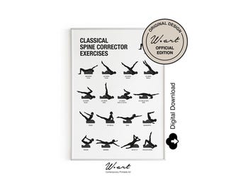 PILATES SPINE CORRECTOR Exercises Chart Digital Download, Pilates Studio Decor, Gift For Pilates Enthusiasts, Pilates Printable Poster
