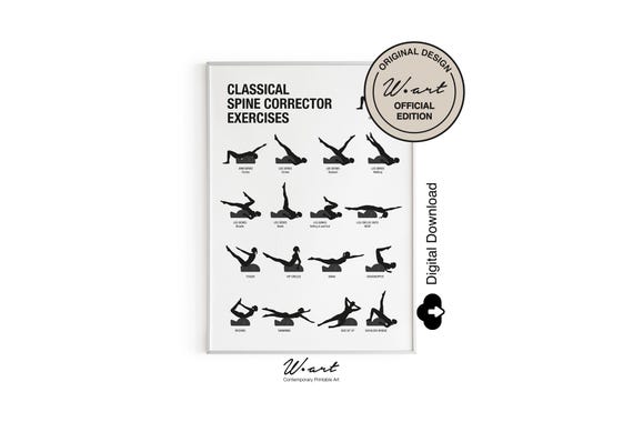 PILATES SPINE CORRECTOR Exercises Chart Digital Download, Pilates Studio Decor, Gift For Pilates Enthusiasts, Pilates Printable Poster