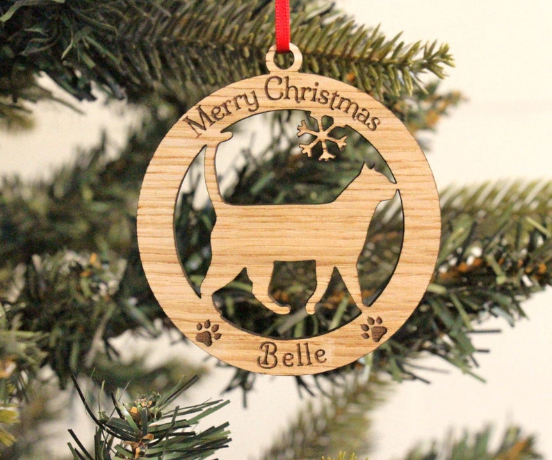 Personalised Cat Christmas Decoration Tree Bauble Cat Ornament Oak Veneer