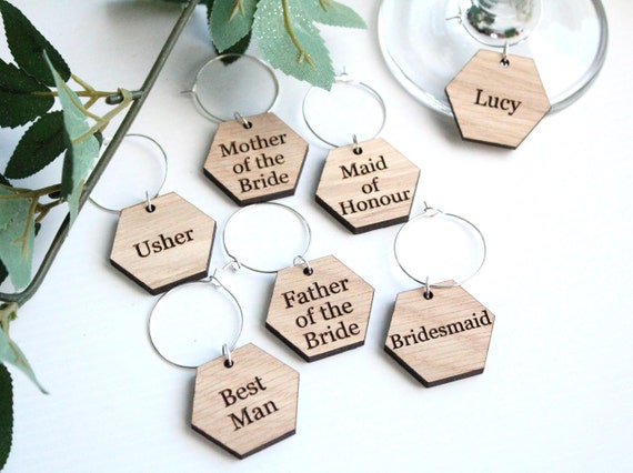 GROOM PERSONALISED WINE GLASS CHARMS WEDDING FAVOUR BRIDESMAID... BRIDE