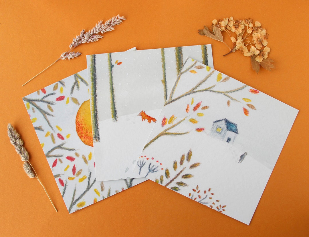 Winter Cards - Set of 3 Pcs - Etsy