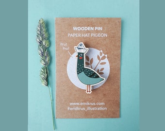 Paper Hat Pigeon - Wooden pin