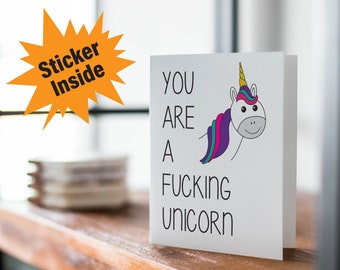 Unicorn Sticker Card, Unicorn Card, You are a F*cking Unicorn