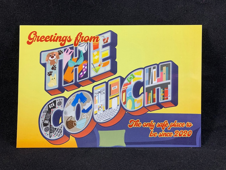 Greetings from the Couch Postcard, Social Distancing, Card, Pandemic, 2020, Funny Postcard image 1