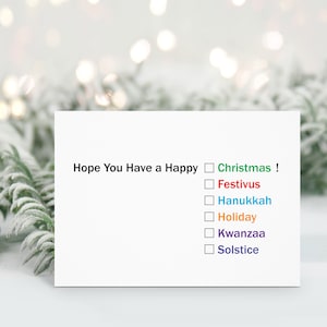 Buon Natale, Festività, Festivus, Kwanzaa, Solistizio, Hanukkah, Biglietto di auguri, Biglietto di auguri, Sarcastico, Divertente, Maturo