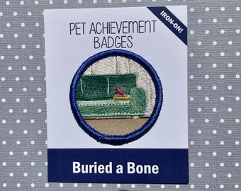Buried a Bone, Pet Achievement Badge, Iron-on Patch, Gift for Dog Lover