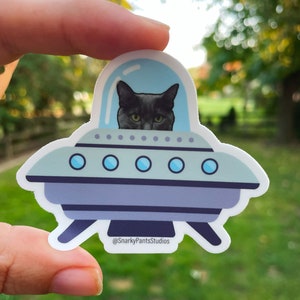 Murder Cat in Space, Cat in Spaceship Sticker, Spaceship Sticker, Flying saucer sticker image 3