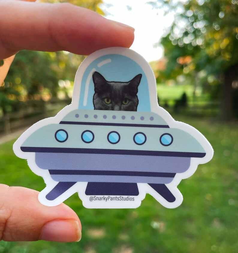 Murder Cat in Space, Cat in Spaceship Sticker, Spaceship Sticker, Flying saucer sticker image 3