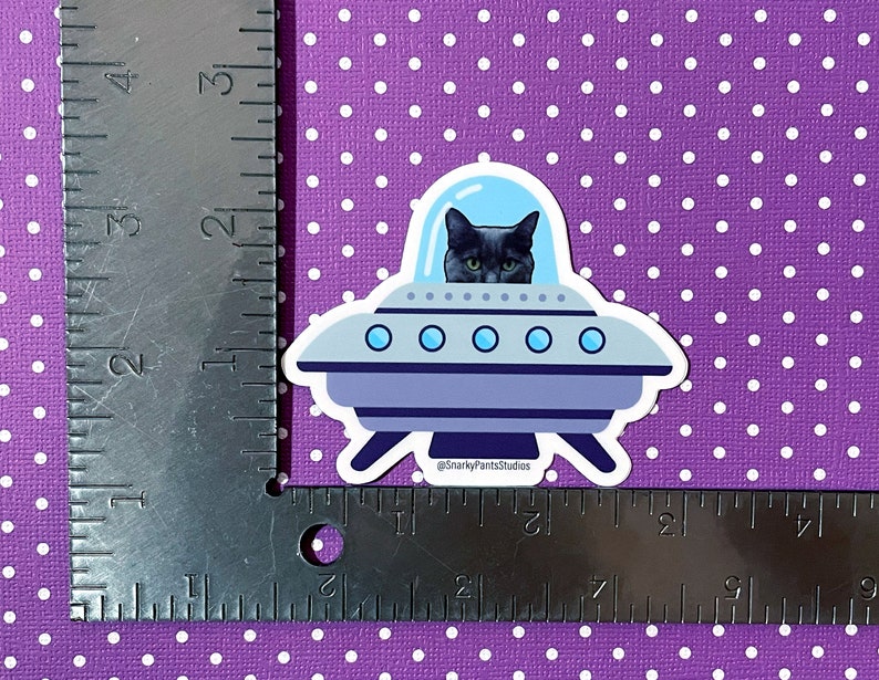 Murder Cat in Space, Cat in Spaceship Sticker, Spaceship Sticker, Flying saucer sticker image 2
